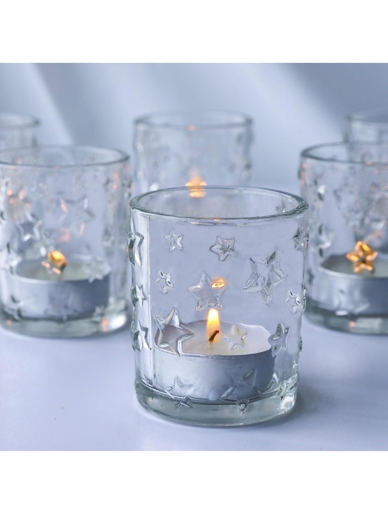 Other - Clear Embossed Star Votive Candle Holders Set of 6